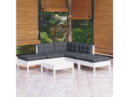 vidaXL 6-dielna záhradná súprava s vankúšmi biela borovica