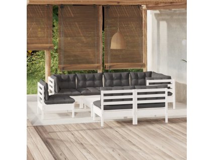 vidaXL 9-dielna záhradná súprava s vankúšmi biela borovicový masív