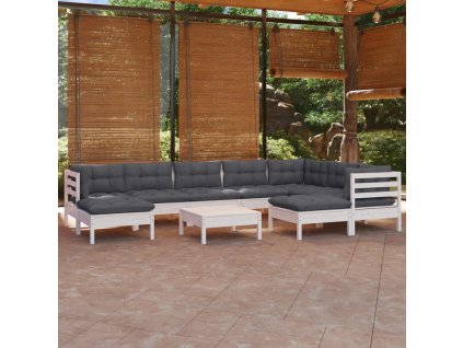 vidaXL 10-dielna záhradná súprava s vankúšmi biela borovicový masív