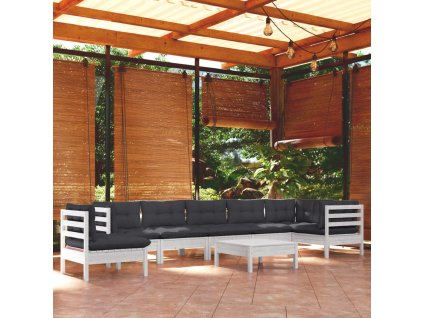 vidaXL 9-dielna záhradná súprava s vankúšmi biela borovicový masív