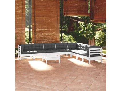 vidaXL 10-dielna záhradná súprava s vankúšmi biela borovicový masív