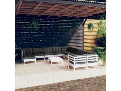 vidaXL 12-dielna záhradná súprava s vankúšmi biela borovica