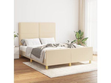 vidaXL Posteľný rám s čelom krémový 140x190 cm látka