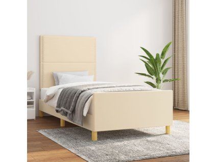 vidaXL Posteľný rám s čelom krémový 90x200 cm látka