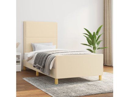 vidaXL Posteľný rám s čelom krémový 90x190 cm látka