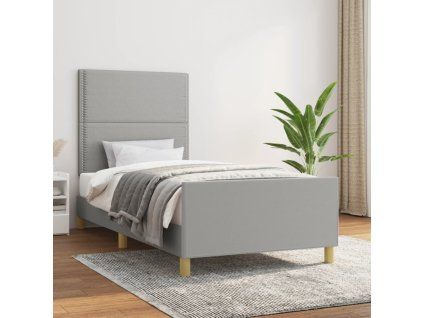 vidaXL Posteľný rám s čelom bledosivý 90x200 cm látka
