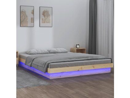 vidaXL Posteľný rám s LED 140x190 cm masívne drevo