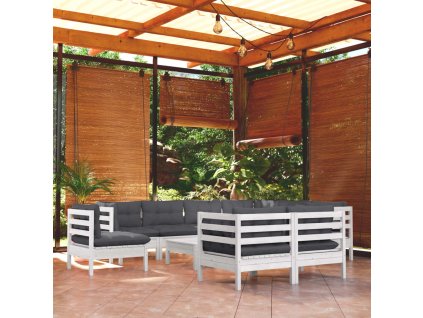 vidaXL 10-dielna záhradná súprava s vankúšmi biela borovicový masív