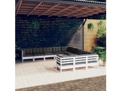 vidaXL 11-dielna záhradná súprava s vankúšmi biela borovica