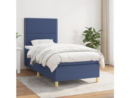 vidaXL Posteľný rám boxspring s matracom modrý 90x200 cm látka