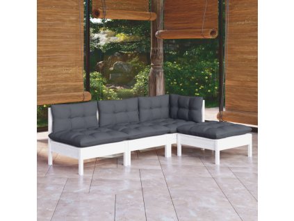 vidaXL 4-dielna záhradná súprava s vankúšmi biela borovicové drevo