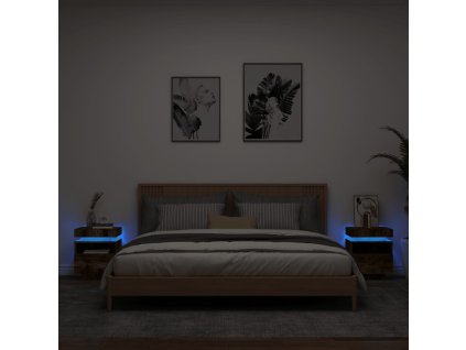 vidaXL Nočné stolíky s LED svetlami 2 ks dymový dub 40x39x48,5 cm