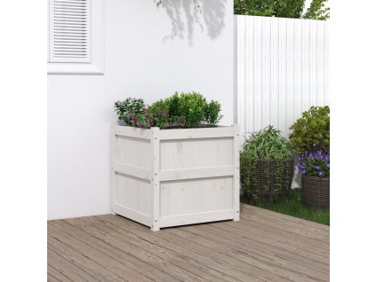 vidaXL Záhradný kvetináč biely 60x60x60 cm masívna borovica