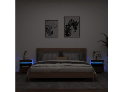 vidaXL Nočné stolíky s LED svetlami 2 ks hnedý dub 40x39x48,5 cm