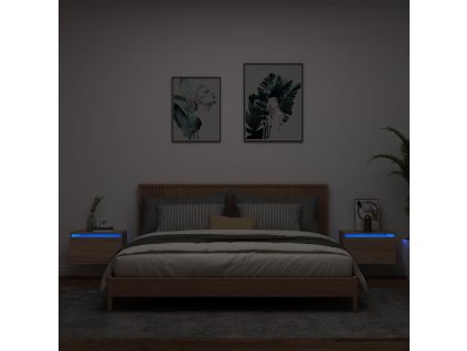 vidaXL Nástenné nočné skrinky s LED osvetlením 2 ks dub sonoma