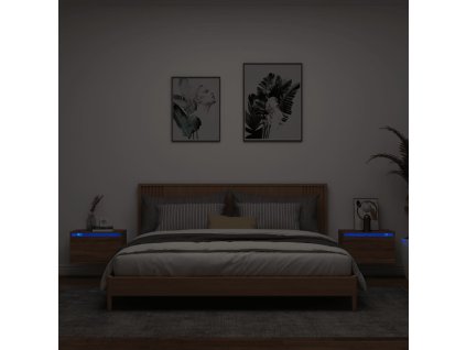 vidaXL Nástenné nočné skrinky s LED osvetlením 2 ks hnedý dub
