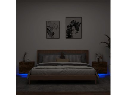 vidaXL Nástenné nočné skrinky s LED osvetlením 2 ks dymový dub