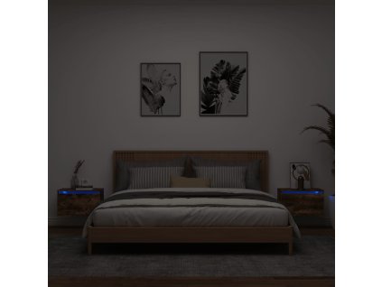 vidaXL Nástenné nočné skrinky s LED osvetlením 2 ks dymový dub