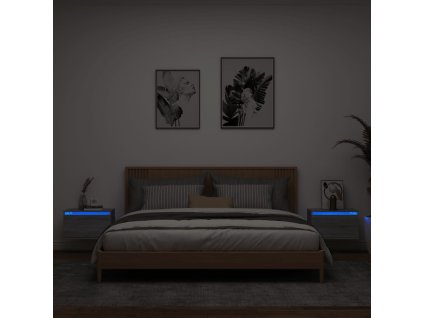 vidaXL Nástenné nočné skrinky s LED osvetlením 2 ks sivé sonoma