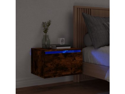vidaXL Nástenná nočná skrinka s LED osvetlením dymový dub