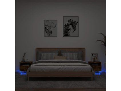 vidaXL Nočné stolíky s LED svetlami 2 ks dymový dub 40x39x37 cm