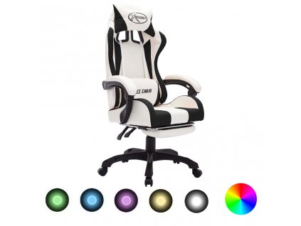 vidaXL Herná stolička s RGB LED svetlami čierno-biela umelá koža