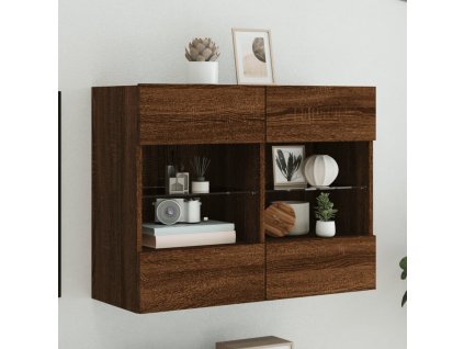 vidaXL TV nástenná skrinka s LED svetlami hnedý dub 78,5x30x60,5 cm