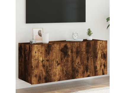 vidaXL TV nástenná skrinka s LED svetlami dymový dub 100x35x41 cm