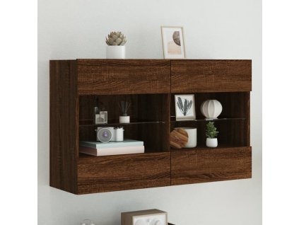 vidaXL TV nástenná skrinka s LED svetlami hnedý dub 98,5x30x60,5 cm