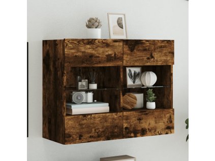 vidaXL TV nástenná skrinka s LED svetlami dymový dub 78,5x30x60,5 cm