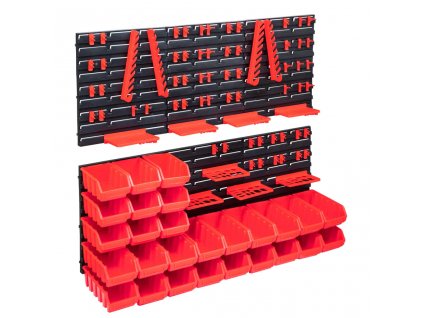 vidaXL 103-dielna sada úložných košov a nástenné panely červeno-čierna