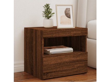 vidaXL Nočné stolíky s LED svetlami 2 ks hnedý dub 50x40x45 cm