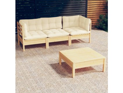 vidaXL 4-dielna záhradná súprava s krémovými vankúšmi borovica