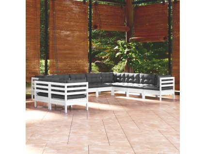 vidaXL 10-dielna záhradná súprava s vankúšmi biela borovicový masív