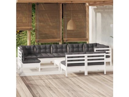 vidaXL 10-dielna záhradná súprava s vankúšmi biela borovicový masív