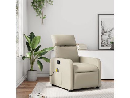 vidaXL Sklápacie masážne kreslo krémové umelá koža