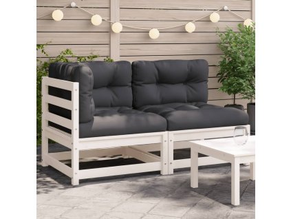 vidaXL Záhradná pohovka s vankúšmi 2-miestna biela masívna borovica