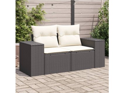 vidaXL Záhradná pohovka s vankúšmi 2-miestna čierna polyrattan