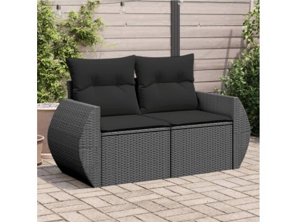 vidaXL Záhradná pohovka s vankúšmi 2-miestna čierna polyrattan