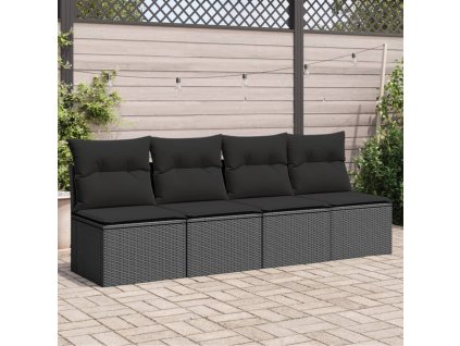 vidaXL Záhradná pohovka s vankúšmi 4-miestna čierna polyratan