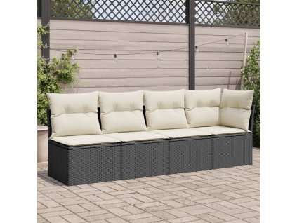 vidaXL Záhradná pohovka s vankúšmi 4-miestna čierna polyratan