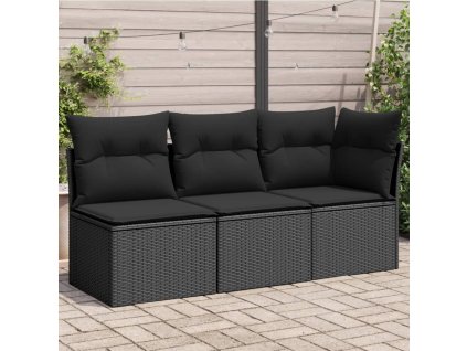 vidaXL Záhradná pohovka s vankúšmi 3-miestna čierna polyratan