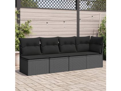 vidaXL Záhradná pohovka s vankúšmi 4-miestna čierna polyratan