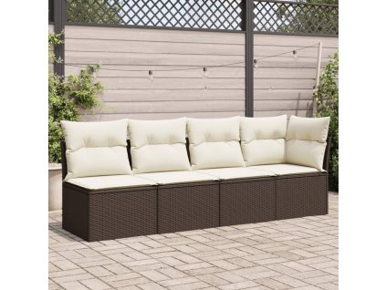 vidaXL Záhradná pohovka s vankúšmi 4-miestna hnedá polyratan