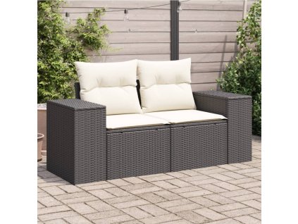 vidaXL Záhradná pohovka s vankúšmi 2-miestna čierna polyrattan