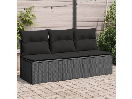 vidaXL Záhradná pohovka s vankúšmi 3-miestna čierna polyratan