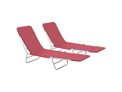 vidaXL Skladacie záhradné ležadlá 2 ks, oceľ a látka, červené