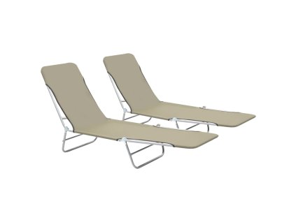 vidaXL Skladacie záhradné ležadlá 2 ks, oceľ a látka, sivohnedé