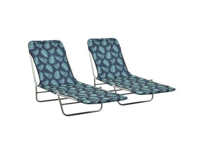 vidaXL Skladacie záhradné ležadlá 2 ks oceľ a látka listový dizajn