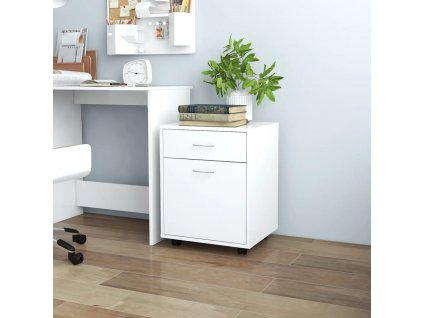 vidaXL Skrinka na kolieskach biela 45x38x54 cm drevotrieska